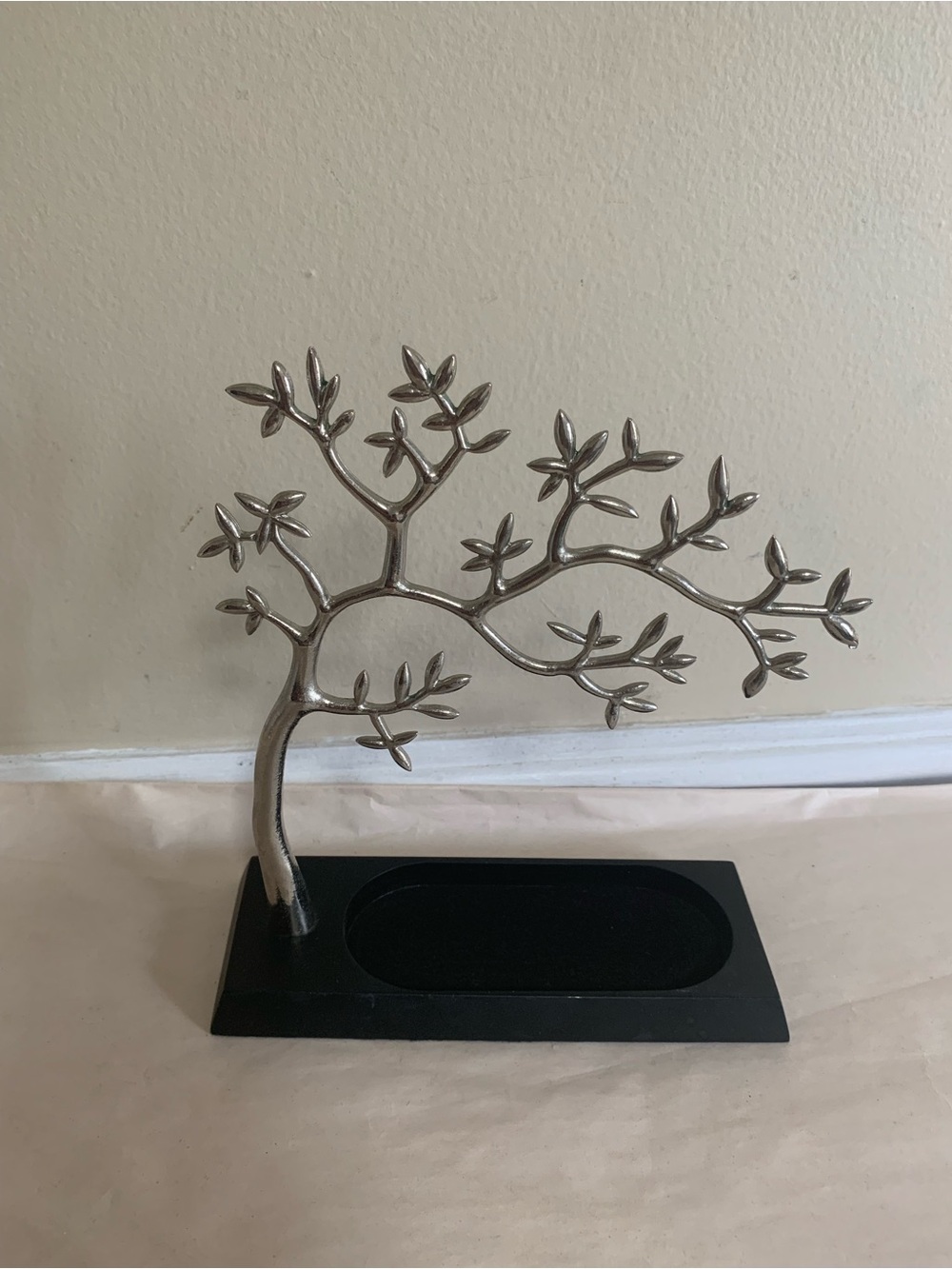 HOME Jewelry Tree Display Stand Organizer Stainless Steel & Wood Dish Base